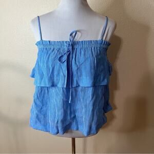 Lilly Pulitzer Blue Tie Ruffle Tiered Sleeveless Tank Top Blouse MEDIUM